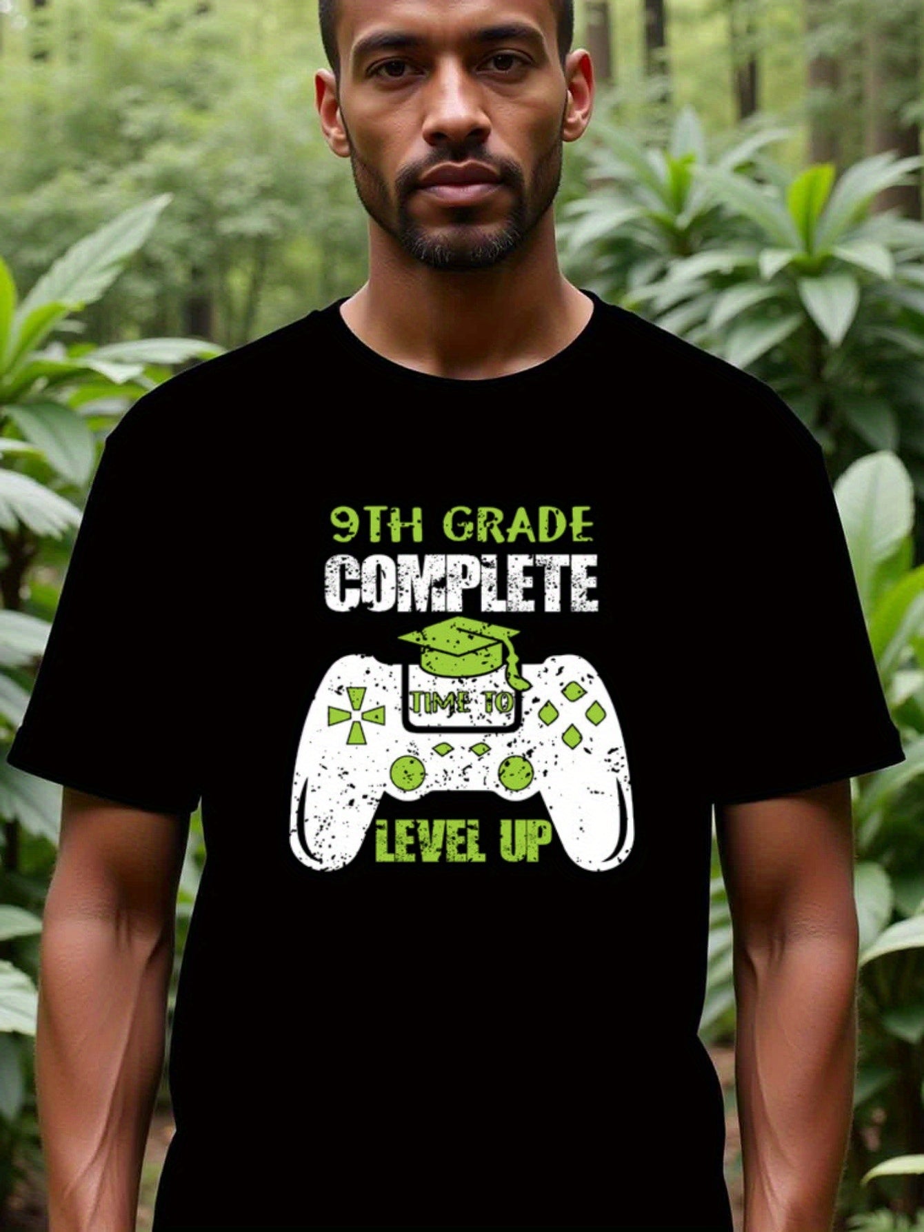 natee local warehouse clearance 9th Grade Complete: Time to Level Up Gamer Graduation T-shirt, man's T-Shirt,100% Cotton Fabric,Crew Neck,Short Sleeve,Regular Fit,All-Season Casual Wear,180gsm-Ideal for Valentines Christian festival Thanksgiving Day, 男t