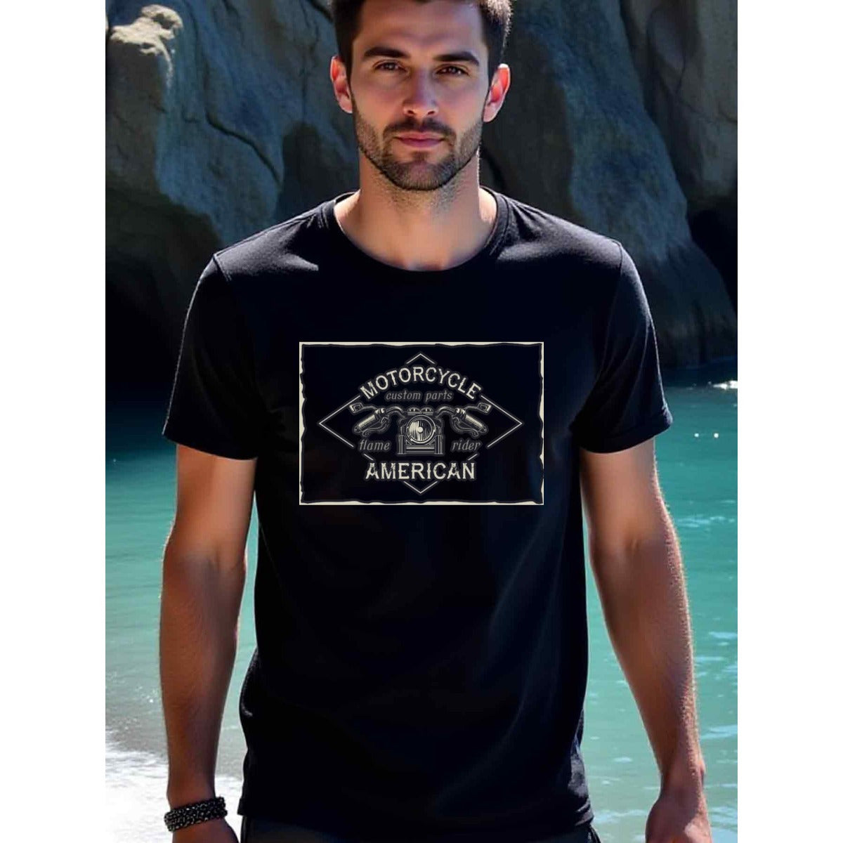 natee local warehouse clearance American Motorcycle Rider Custom Parts T-shirt, man's T-Shirt,100% Cotton Fabric,Crew Neck,Short Sleeve,Regular Fit,All-Season Casual Wear,180gsm-Ideal For Summer Holiday Gift, 男t