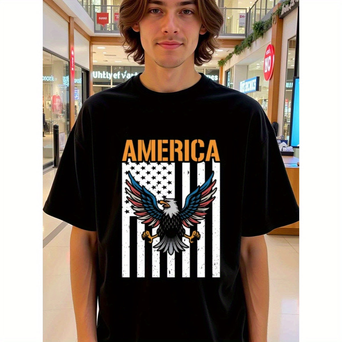 natee local warehouse clearance American Pride Eagle Flag T-shirt, 100% Cotton Fabric,Crew Neck,Regular Fit,Weekend Casual Wear,180gsm Family Friends Christian festival Thanksgiving Day,