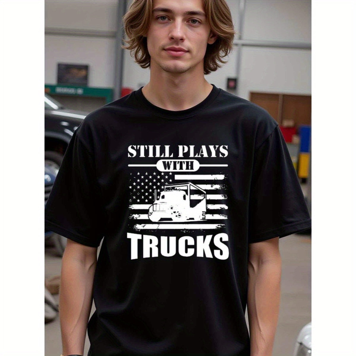 natee local warehouse clearance American Pride: Still Plays with Trucks T-shirt, man's T-Shirt,100% Cotton Fabric,Crew Neck,Short Sleeve,Regular Fit,All-Season Casual Wear,180gsm-Ideal for Valentines Christian festival Thanksgiving Day, 男t
