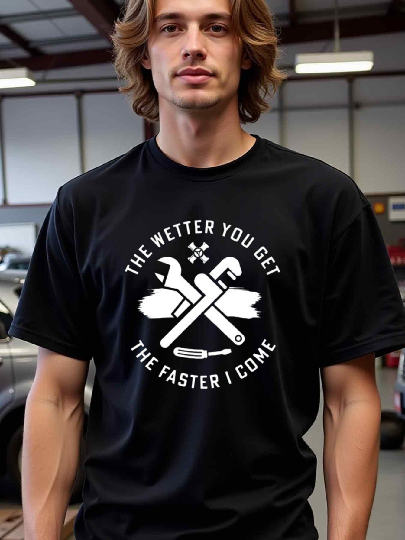 natee local warehouse clearance Auto Mechanic Humor: the Wetter You Get, the Faster I Come T-shirt, 100% Cotton Fabric,Crew Neck,Short Sleeve,Regular Fit,All-season casual wear for man and teens-perfect for running, hiking, the beach, and parties Christia
