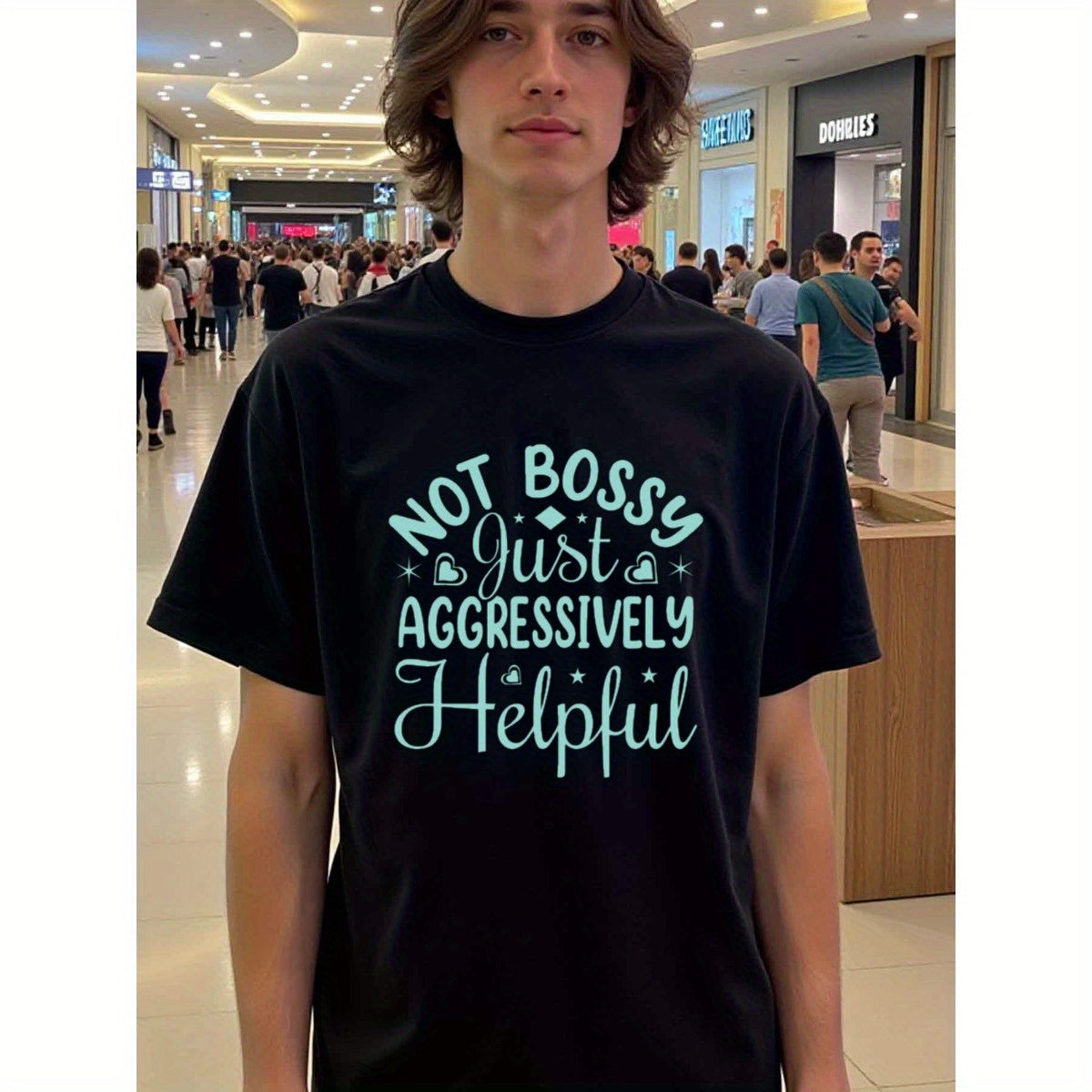natee local warehouse clearance Aggressively Helpful: Not Bossy, Just Ready to Help!, man's T-Shirt,100% Cotton Fabric,Crew Neck,Short Sleeve,Regular Fit,All-Season Casual Wear,180gsm-Ideal for Valentines Christian festival Thanksgiving Day,