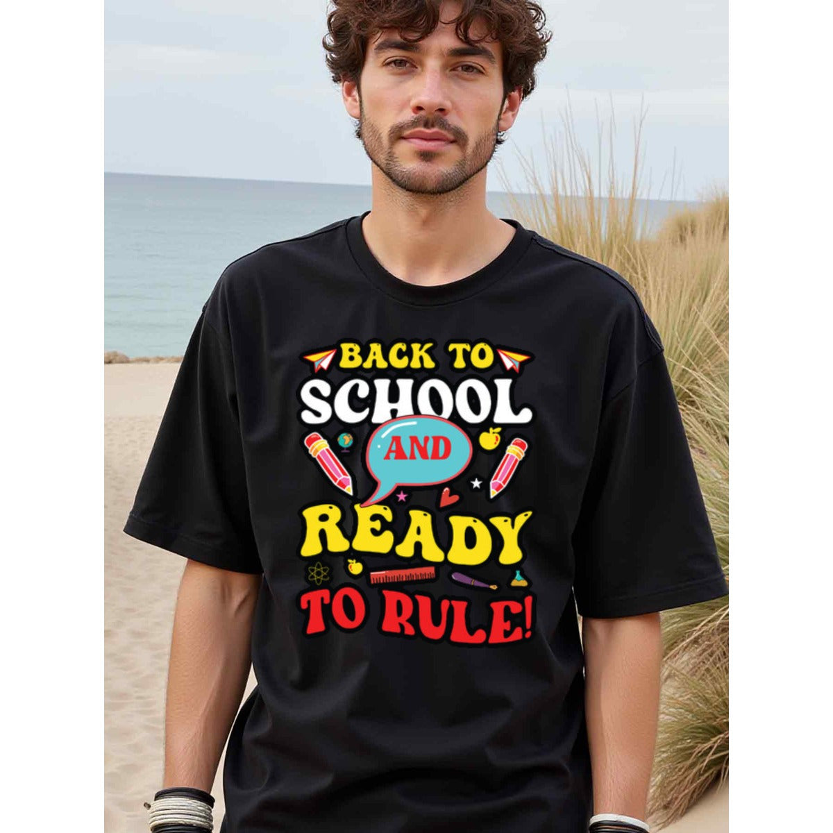 natee local warehouse clearance Back to School and Ready to Rule Graphic Tee, 男t, 男t
