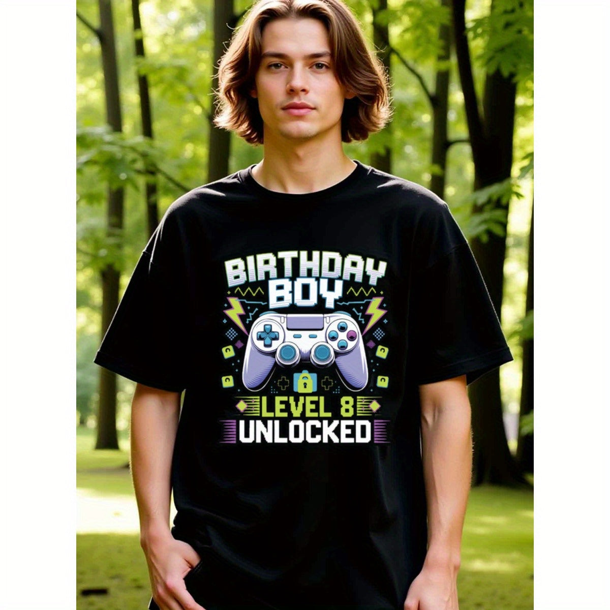 natee local warehouse clearance 8th Birthday Boy Gamer T-shirt: Level 8 Unlocked, 男t