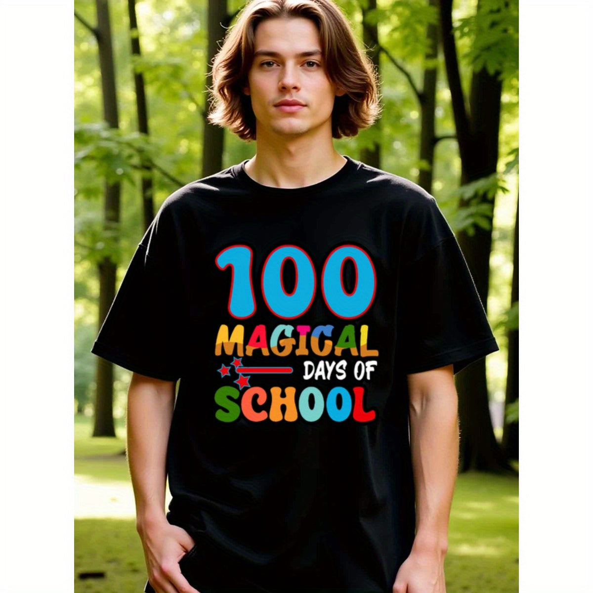 natee local warehouse clearance 100 Magical Days of School - Celebrate Milestone with Style!, 100% Cotton Fabric,Crew Neck,Short Sleeve,Regular Fit,All-season casual wear for man and teens-perfect for running, hiking, the beach, and parties Christian fest