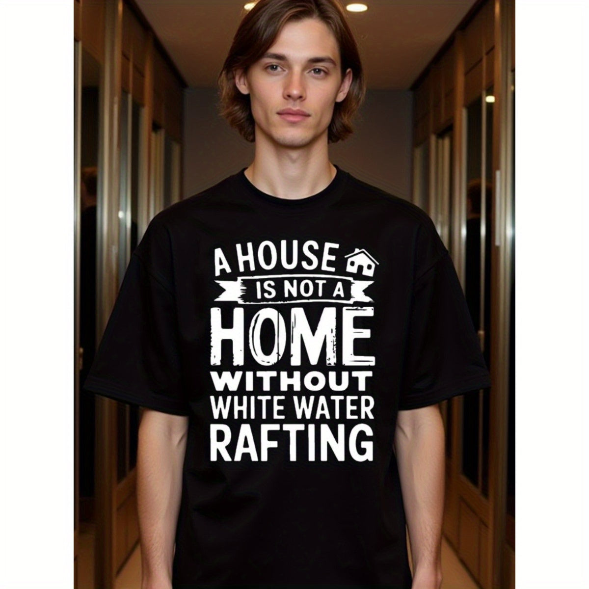 natee local warehouse clearance Adventure Seeker's Tee: a House Is Not a Home Without White Water Rafting, man's T-Shirt,100% Cotton Fabric,Crew Neck,Short Sleeve,Regular Fit,All-Season Casual Wear,180gsm-Ideal for Valentines Christian festival Thanksgivi