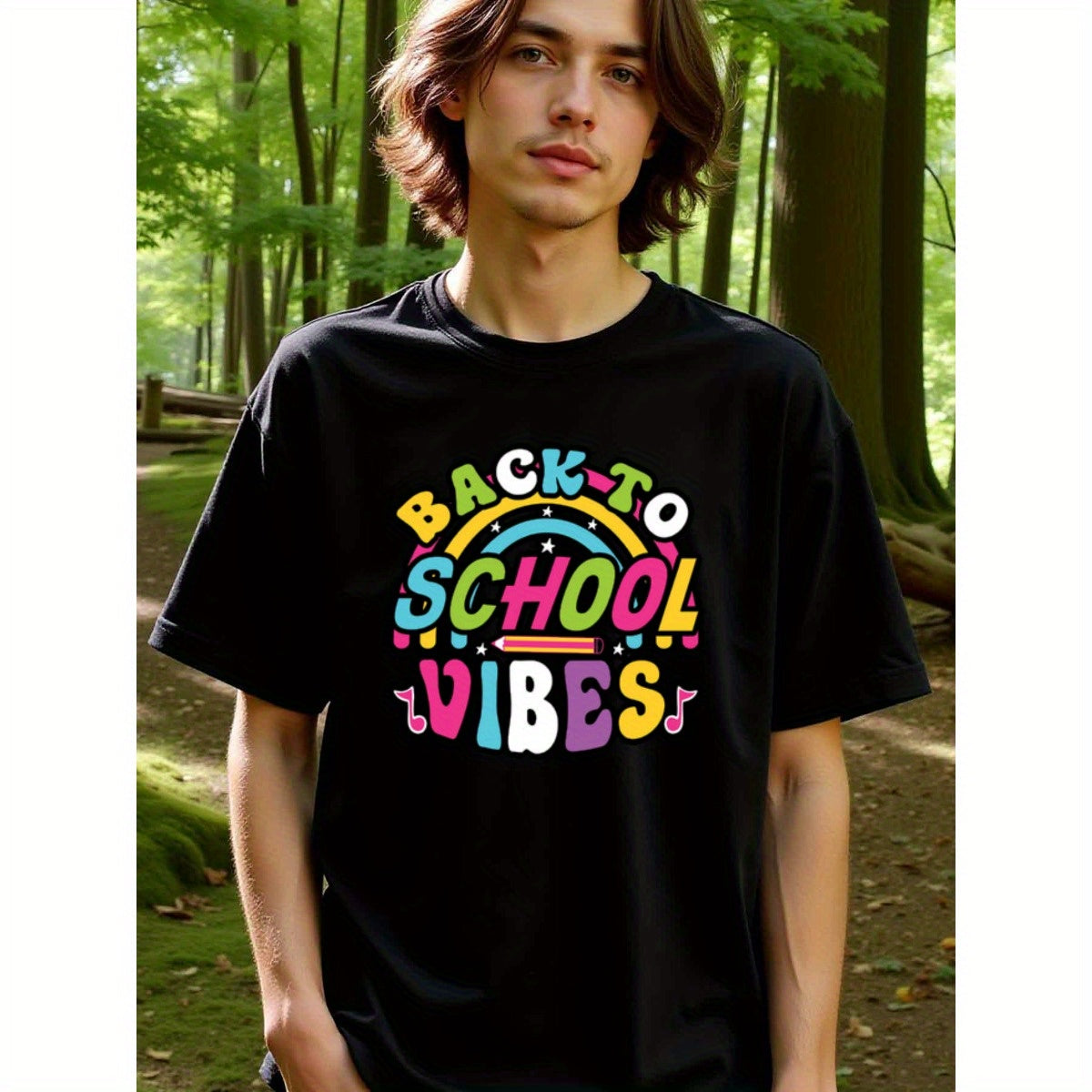 natee local warehouse clearance Back to School Vibes Rainbow Graphic Tee, 100% Cotton Fabric,Crew Neck,Short Sleeve,Regular Fit,All-season casual wear for man and teens-perfect for running, hiking, the beach, and parties Christian festival Thanksgiving Da