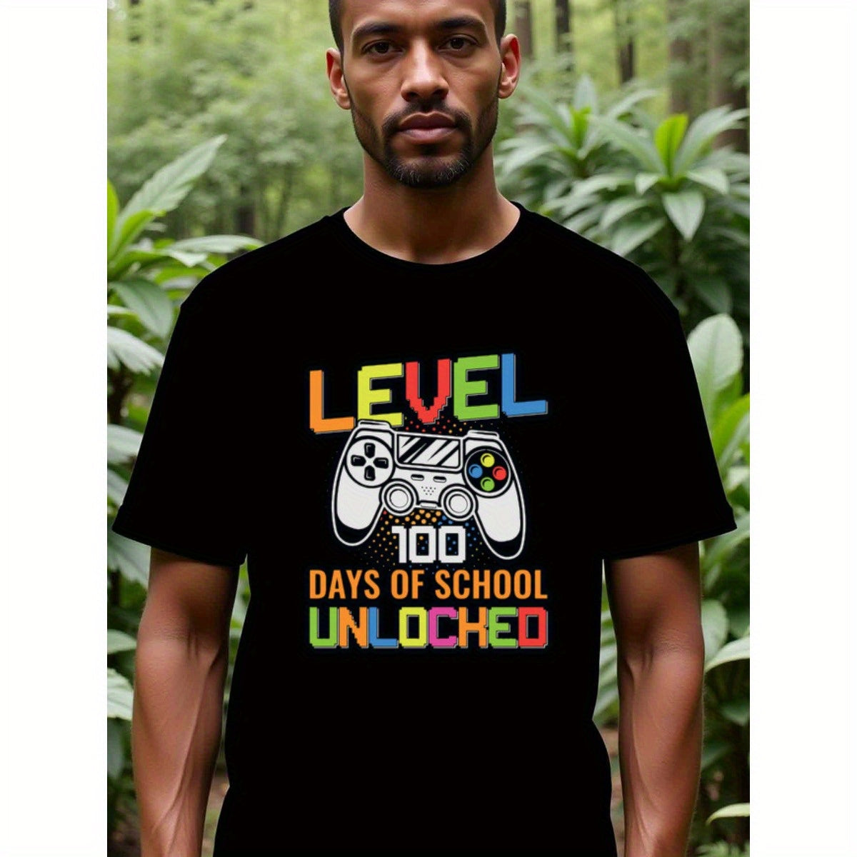 natee local warehouse clearance 100 Days of School Unlocked Gamer T-shirt, man's T-Shirt,100% Cotton Fabric,Crew Neck,Short Sleeve,Regular Fit,All-Season Casual Wear,180gsm-Ideal for All Saints' Day Thanksgiving Day, 男t