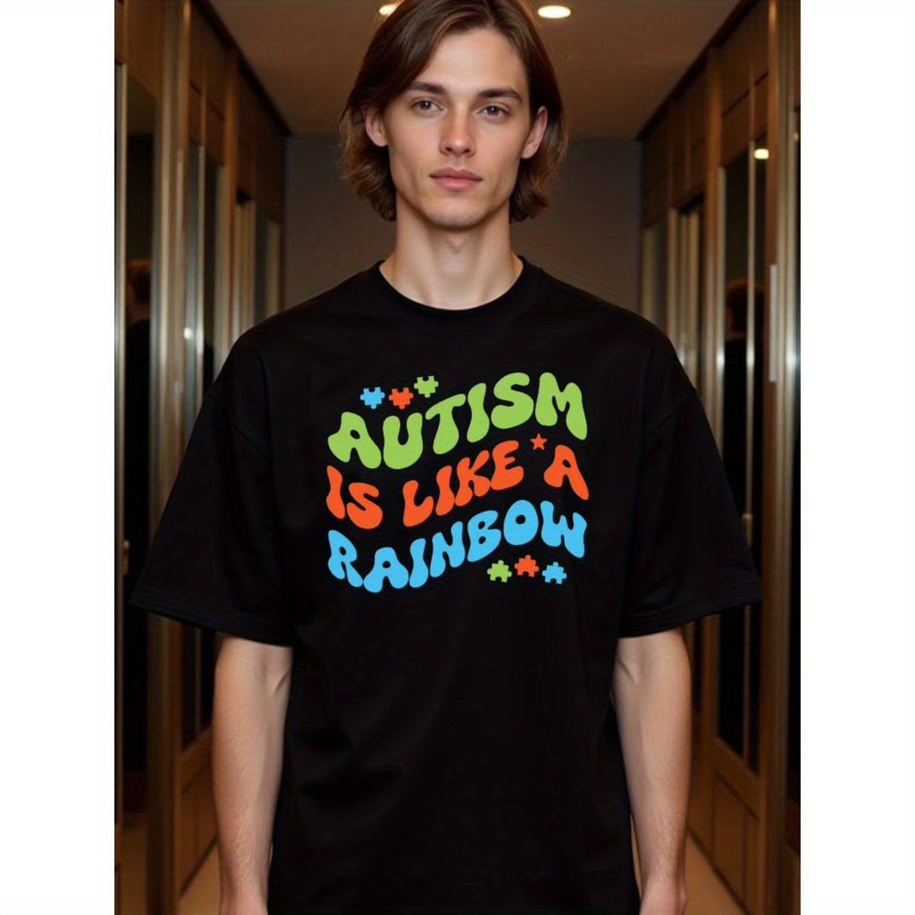 natee local warehouse clearance Autism Awareness Rainbow Puzzle Pieces T-shirt, 100% Cotton Fabric,Crew Neck,Short Sleeve,Regular Fit,All-season casual wear for man and teens-perfect for running, hiking, the beach, and parties Christian festival Thanksgiv