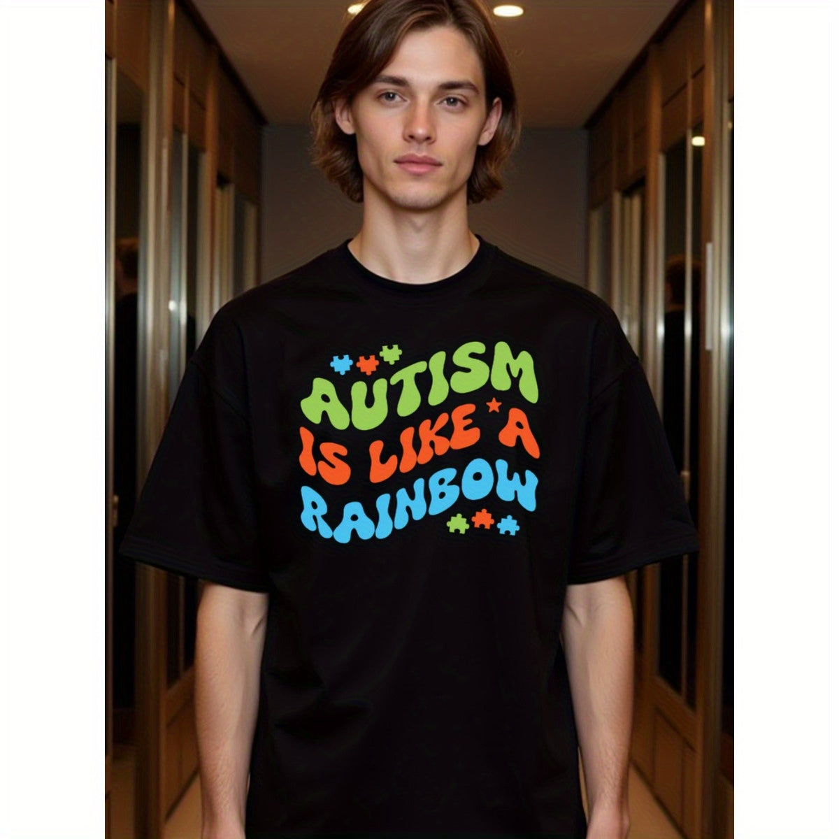 natee local warehouse clearance Autism Awareness Rainbow Puzzle Pieces T-shirt, 100% Cotton Fabric,Crew Neck,Short Sleeve,Regular Fit,All-season casual wear for man and teens-perfect for running, hiking, the beach, and parties Christian festival Thanksgiv
