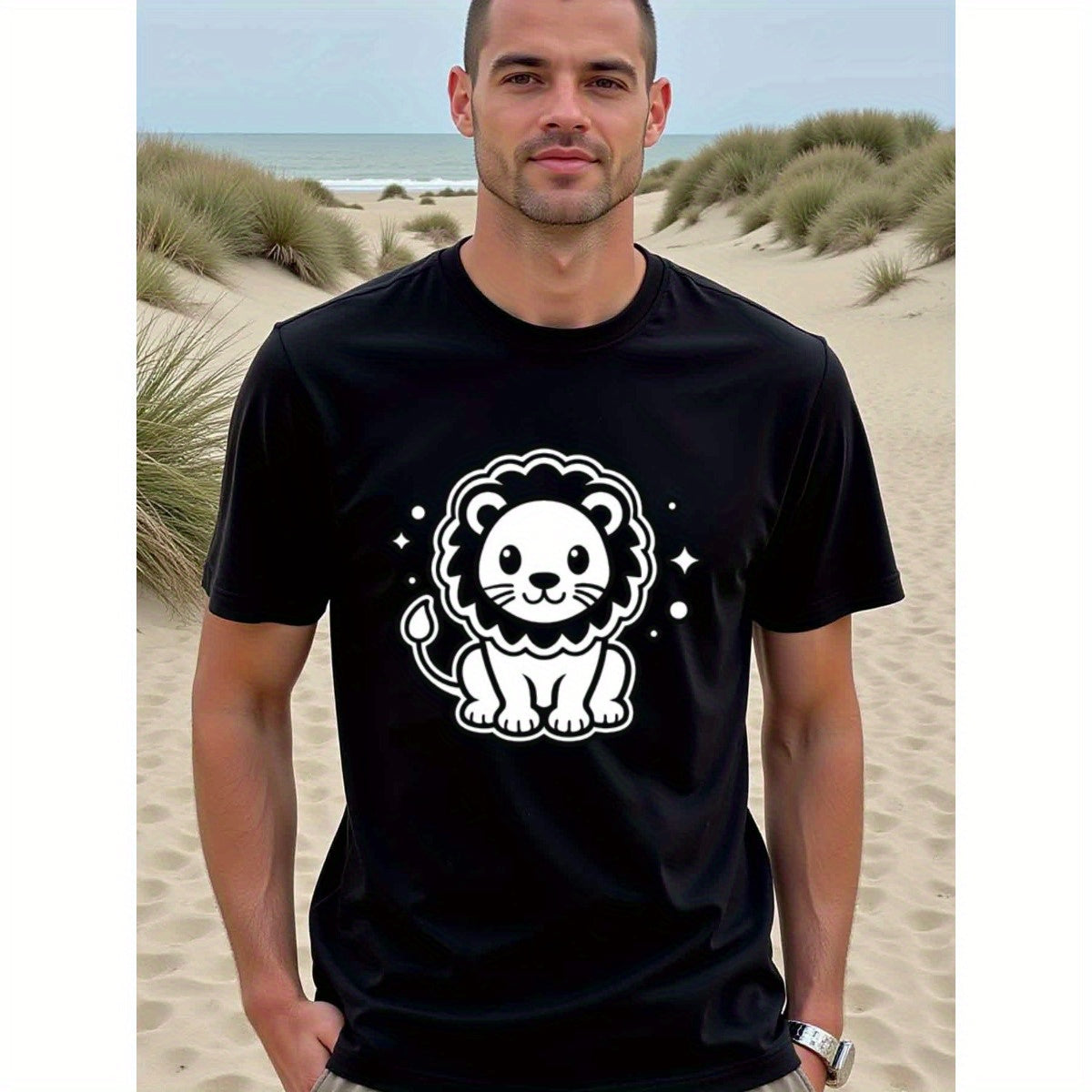 natee local warehouse clearance Adorable Lion Graphic Tee for Men - Casual Summer Wear, 100% Cotton Fabric,Crew Neck,Short Sleeve,Regular Fit,All-season casual wear for man and teens-perfect for running, hiking, the beach, and parties Christian festival T