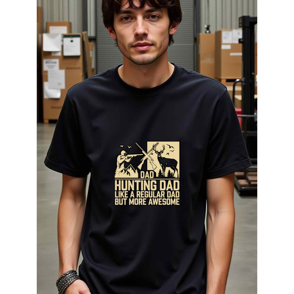 natee local warehouse clearance Awesome Hunting Dad T-shirt - Perfect Gift for Fathers, man's T-Shirt,100% Cotton Fabric,Crew Neck,Short Sleeve,Regular Fit,All-Season Casual Wear,180gsm-Ideal for Valentines Christian festival Thanksgiving Day, 男t