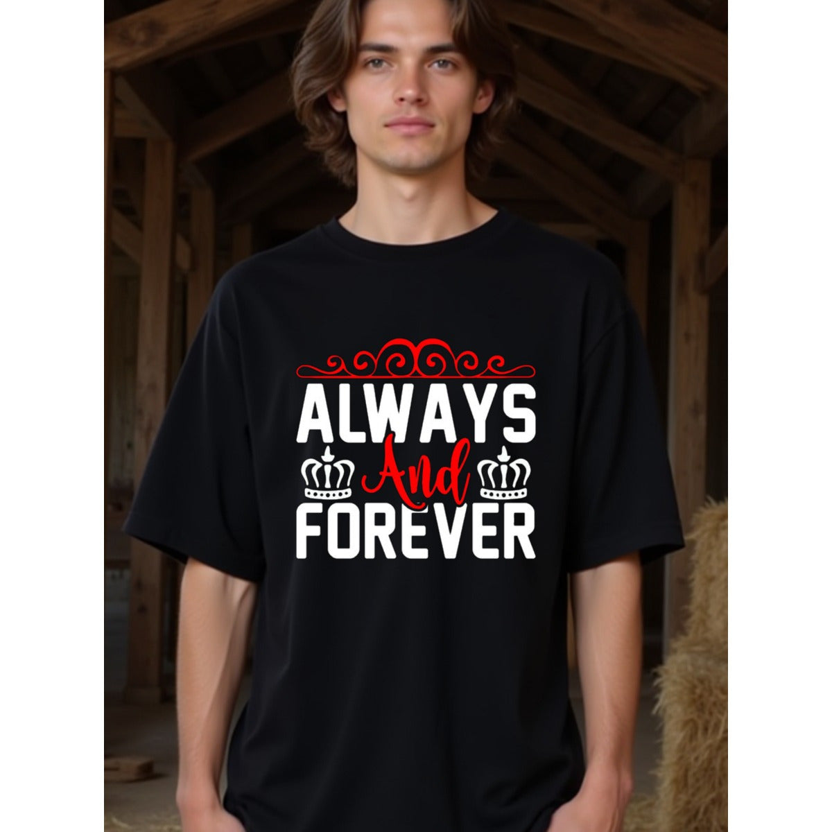 natee local warehouse clearance Always and Forever Crowned Love T-shirt, 100% Cotton Fabric,Crew Neck,Short Sleeve,Regular Fit,All-season casual wear for man and teens-perfect for running, hiking, the beach, and parties Christian festival Thanksgiving Day