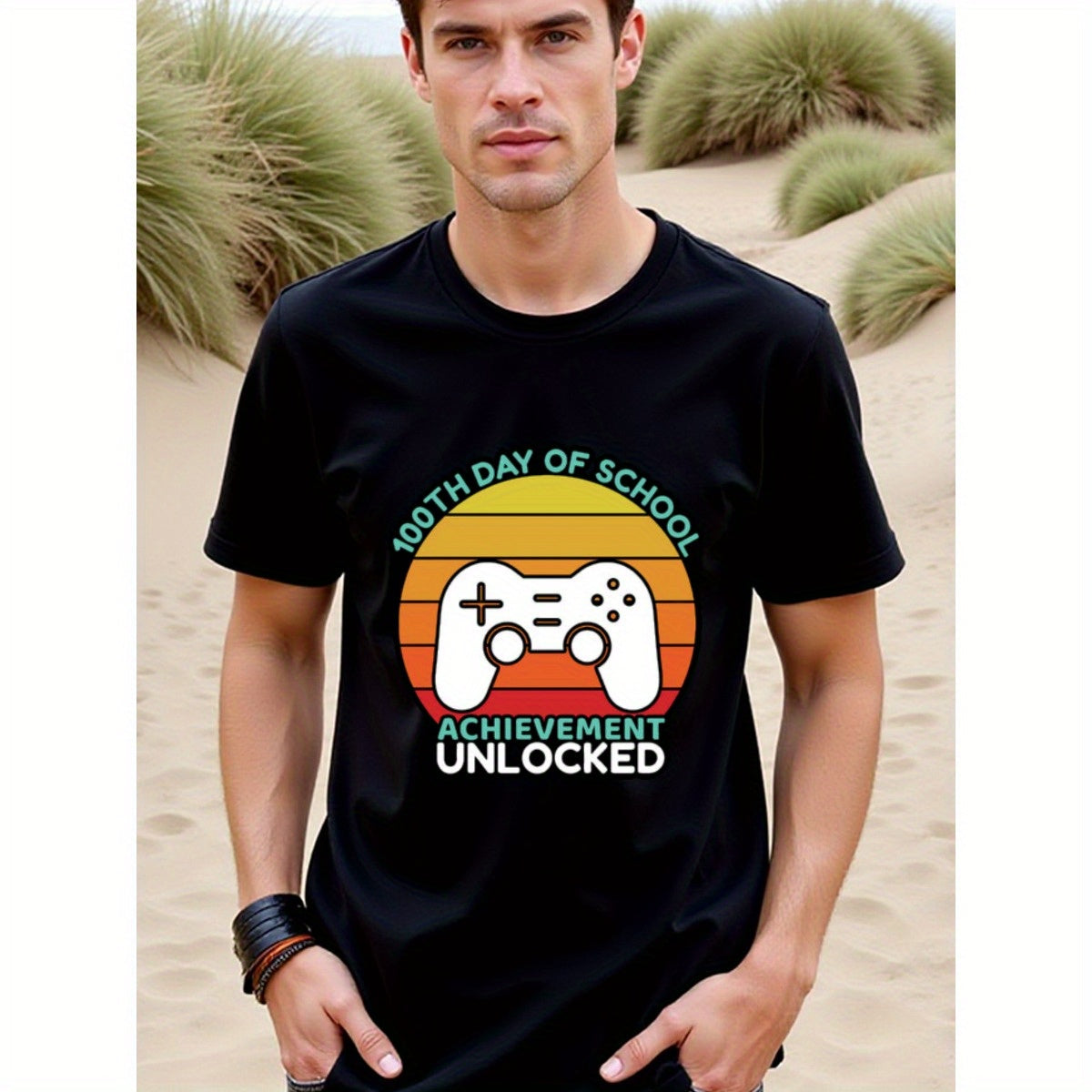 natee local warehouse clearance 100th Day of School: Achievement Unlocked Gamer T-shirt, 100% Cotton Fabric,Crew Neck,Short Sleeve,Regular Fit,All-season casual wear for man and teens-perfect for running, hiking, the beach, and parties Christian festival