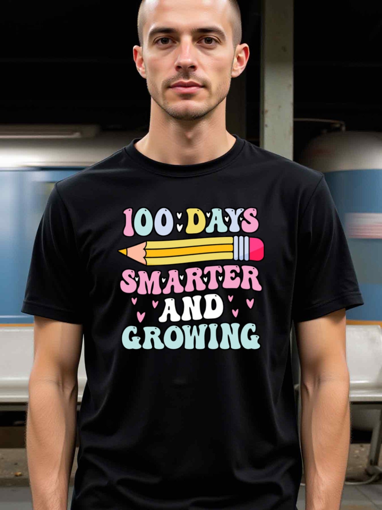 natee local warehouse clearance 100 Days Smarter and Growing: Fun Pencil Design T-shirt, 男t