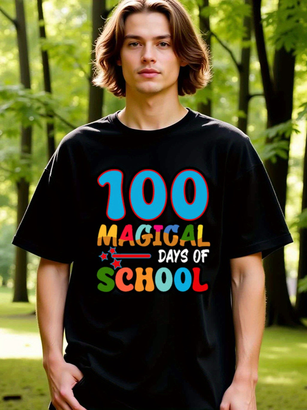 natee local warehouse clearance 100 Magical Days of School - Celebrate Milestone with Style!, 100% Cotton Fabric,Crew Neck,Short Sleeve,Regular Fit,All-season casual wear for man and teens-perfect for running, hiking, the beach, and parties Christian fest