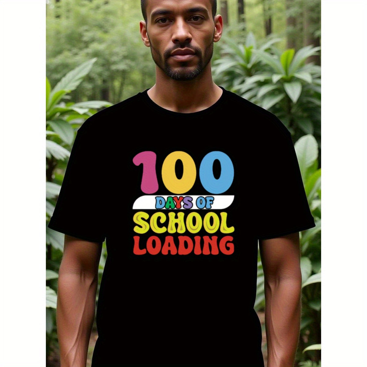 natee local warehouse clearance 100 Days of School Loading - Fun & Colorful T-shirt, man's T-Shirt,100% Cotton Fabric,Crew Neck,Short Sleeve,Regular Fit,All-Season Casual Wear,180gsm-Ideal for Valentines Christian festival Thanksgiving Day, 男t