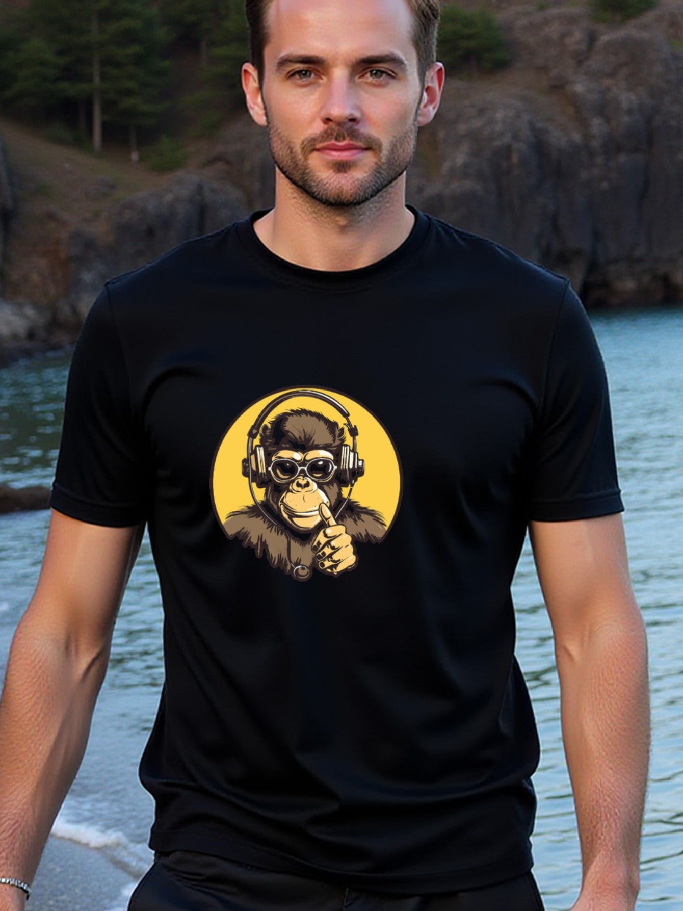 natee local warehouse clearance Aviator Monkey Graphic Tee - Fun, Trendy, and Stylish Design, 100% Cotton Fabric,Crew Neck,Short Sleeve,Regular Fit,All-season casual wear for man and teens-perfect for running, hiking, the beach, and parties Christian fest