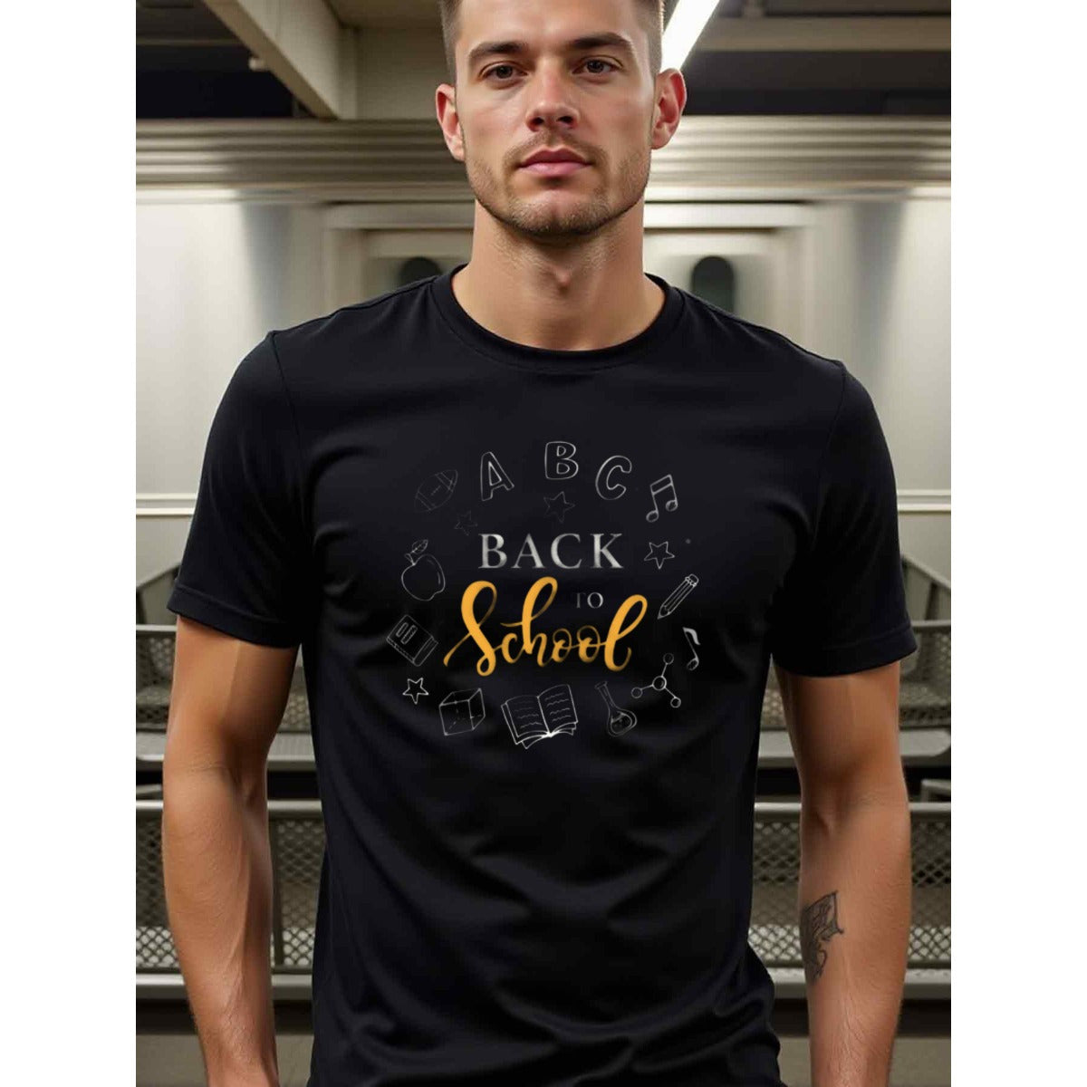natee local warehouse clearance Back to School Black Graphic Tee for Teachers & Students, man's T-Shirt,100% Cotton Fabric,Crew Neck,Short Sleeve,Regular Fit,All-Season Casual Wear,180gsm-Ideal for All Saints' Day Thanksgiving Day, 男t