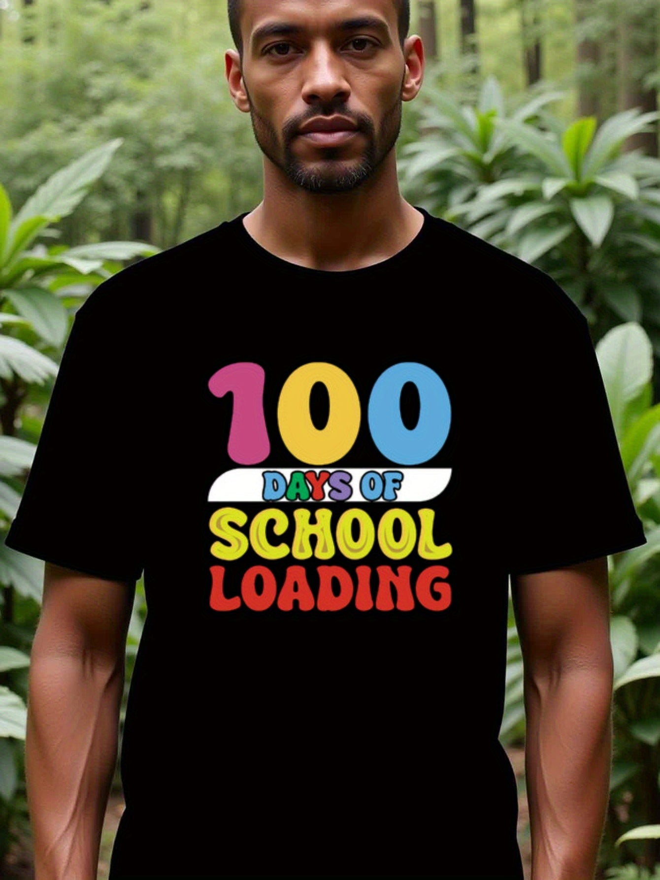 natee local warehouse clearance 100 Days of School Loading - Fun & Colorful T-shirt, man's T-Shirt,100% Cotton Fabric,Crew Neck,Short Sleeve,Regular Fit,All-Season Casual Wear,180gsm-Ideal for Valentines Christian festival Thanksgiving Day, 男t