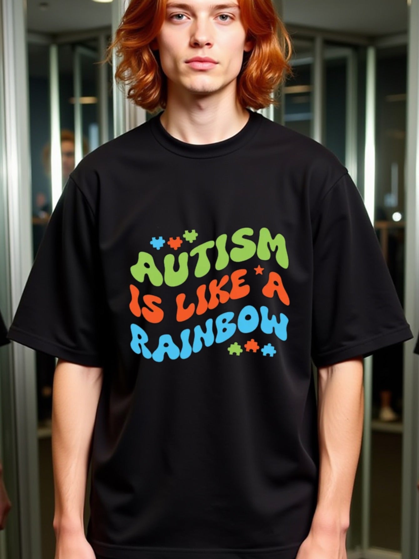 natee local warehouse clearance Autism Awareness Rainbow Puzzle Pieces T-shirt, man's T-Shirt,100% Cotton Fabric,Crew Neck,Short Sleeve,Regular Fit,All-Season Casual Wear,180gsm-Ideal for Valentines Christian festival Thanksgiving Day,