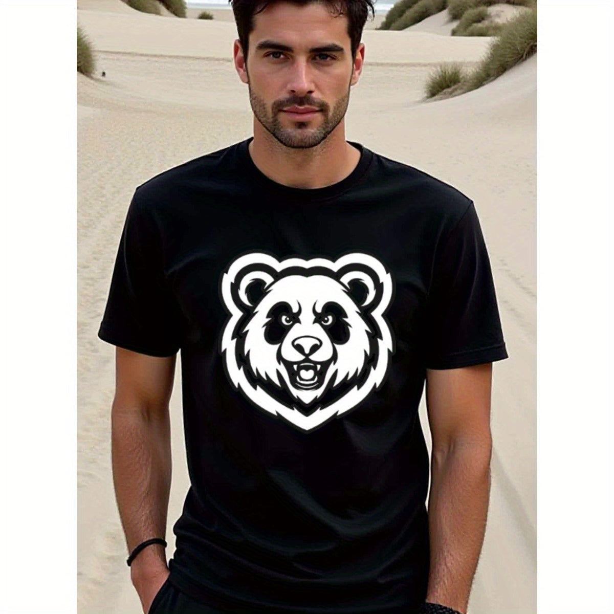 natee local warehouse clearance Angry Panda Graphic Tee - Bold and Unique Design, man's T-Shirt,100% Cotton Fabric,Crew Neck,Short Sleeve,Regular Fit,All-Season Casual Wear,180gsm-Ideal for All Saints' Day Thanksgiving Day, 男t