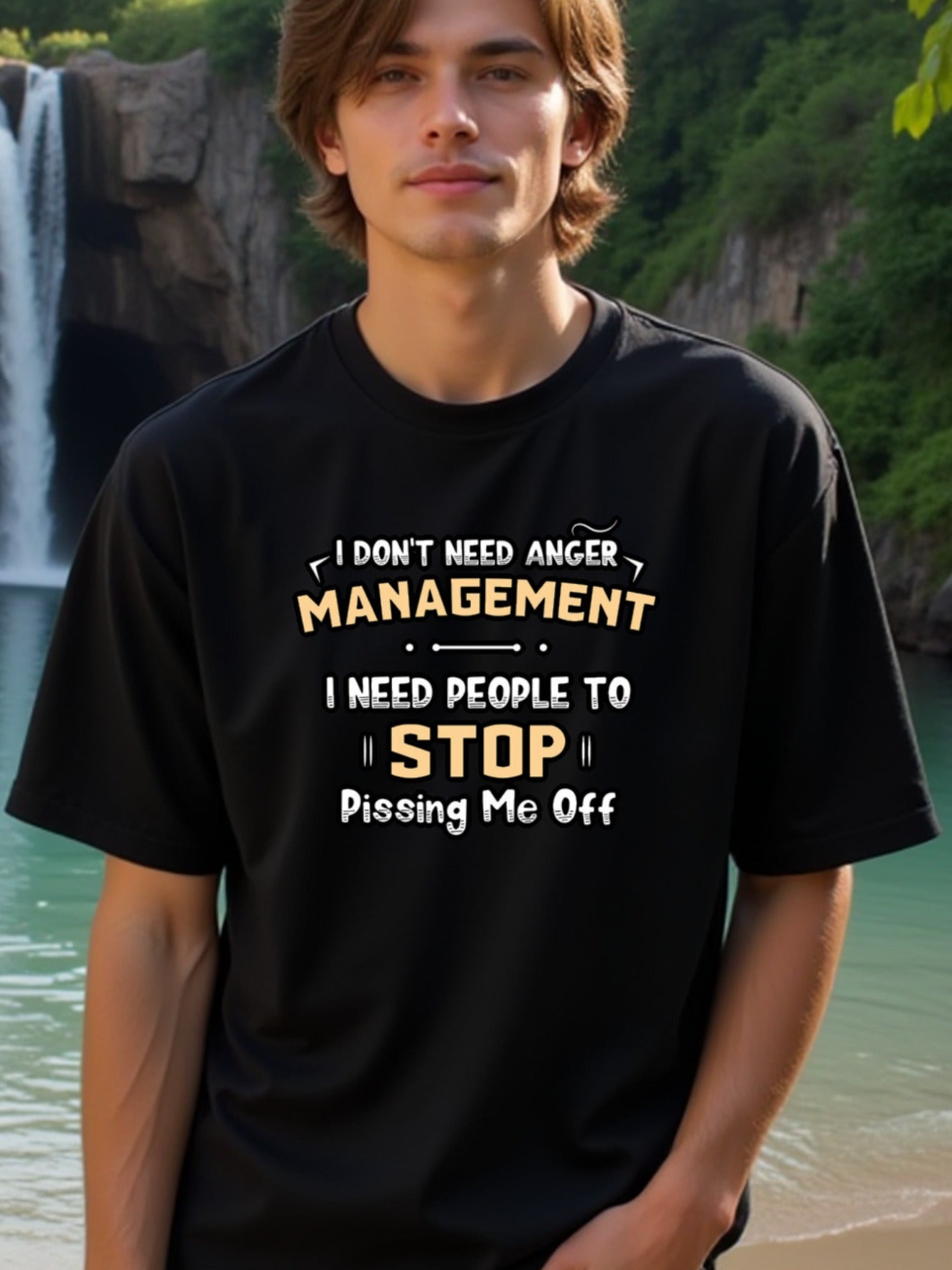 natee local warehouse clearance Anger Management Humor: Stop Pissing Me Off T-shirt, 100% Cotton Fabric,Crew Neck,Regular Fit,Weekend Casual Wear,180gsm Family Friends Christian festival Thanksgiving Day, 男t