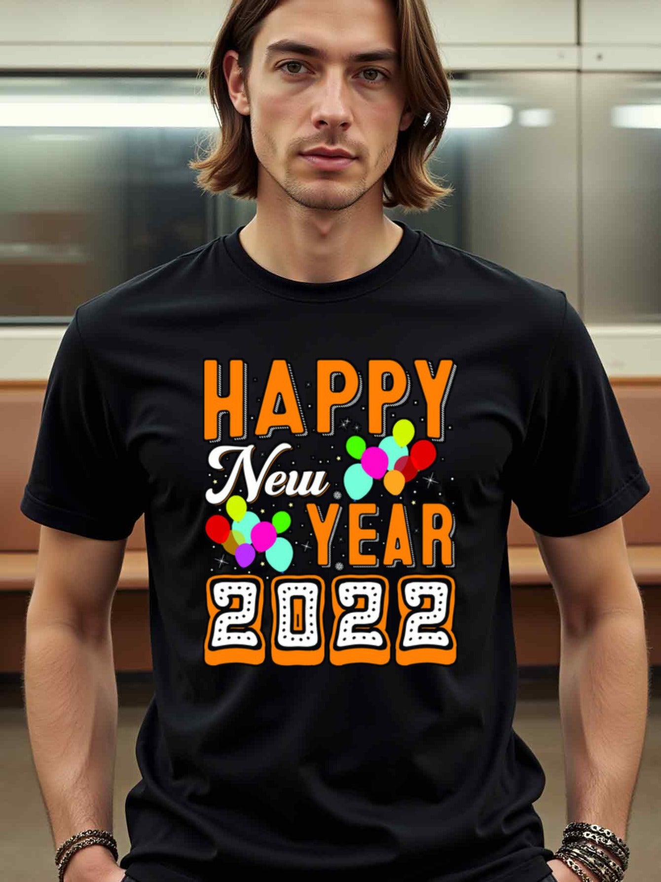 natee local warehouse clearance 2022 Happy New Year Celebration T-shirt, man's T-Shirt,100% Cotton Fabric,Crew Neck,Short Sleeve,Regular Fit,All-Season Casual Wear,180gsm-Ideal for All Saints' Day Thanksgiving Day, 男t