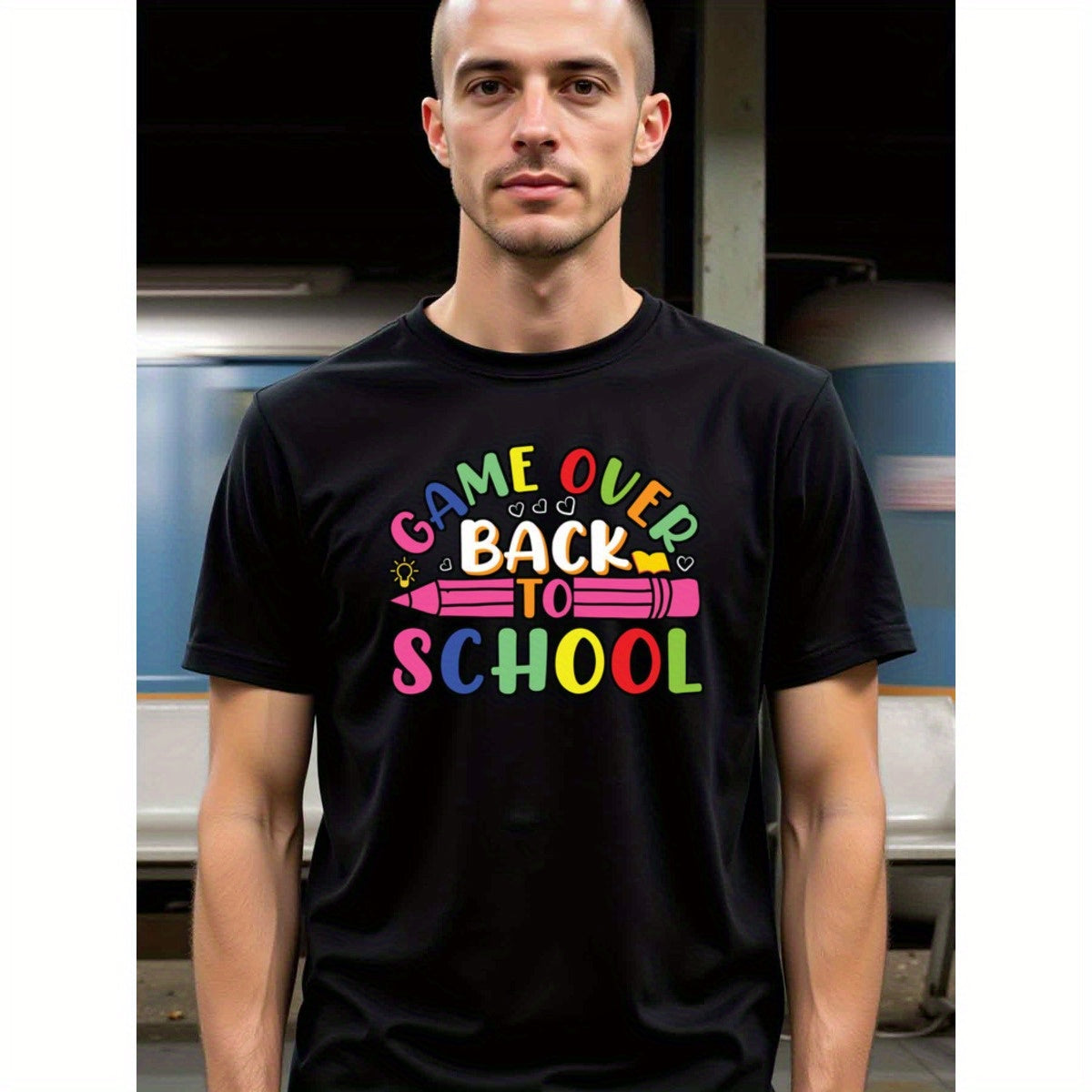 natee local warehouse clearance Back to School Game Over Graphic Tee, 100% Cotton Fabric,Crew Neck,Short Sleeve,Regular Fit,All-season casual wear for man and teens-perfect for running, hiking, the beach, and parties Christian festival Thanksgiving Day, 男