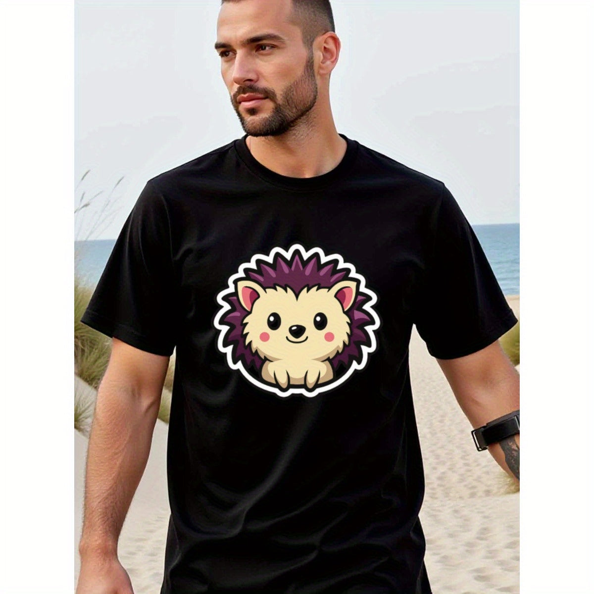 natee local warehouse clearance Adorable Hedgehog Graphic Tee for Men, 100% Cotton Fabric,Crew Neck,Short Sleeve,Regular Fit,All-season casual wear for man and teens-perfect for running, hiking, the beach, and parties Christian festival Thanksgiving Day,