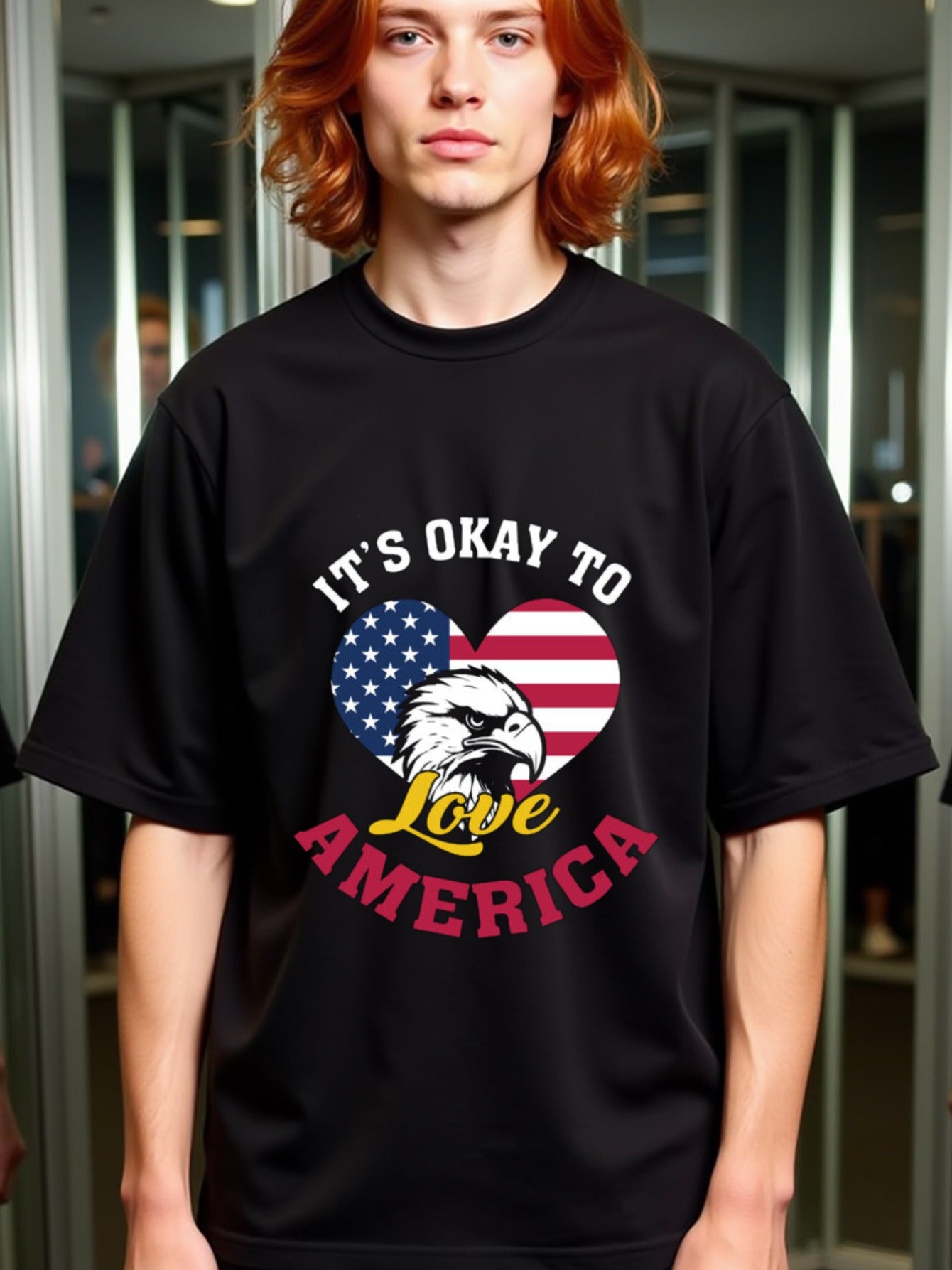 natee local warehouse clearance American Pride Eagle Heart Flag T-shirt, ,