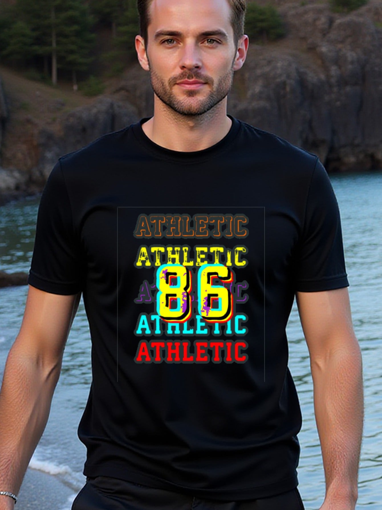 natee local warehouse clearance Athletic 86 - Bold and Vibrant Graphic Tee, man's T-Shirt,100% Cotton Fabric,Crew Neck,Short Sleeve,Regular Fit,All-Season Casual Wear,180gsm-Ideal for Valentines Christian festival Thanksgiving Day, 男t