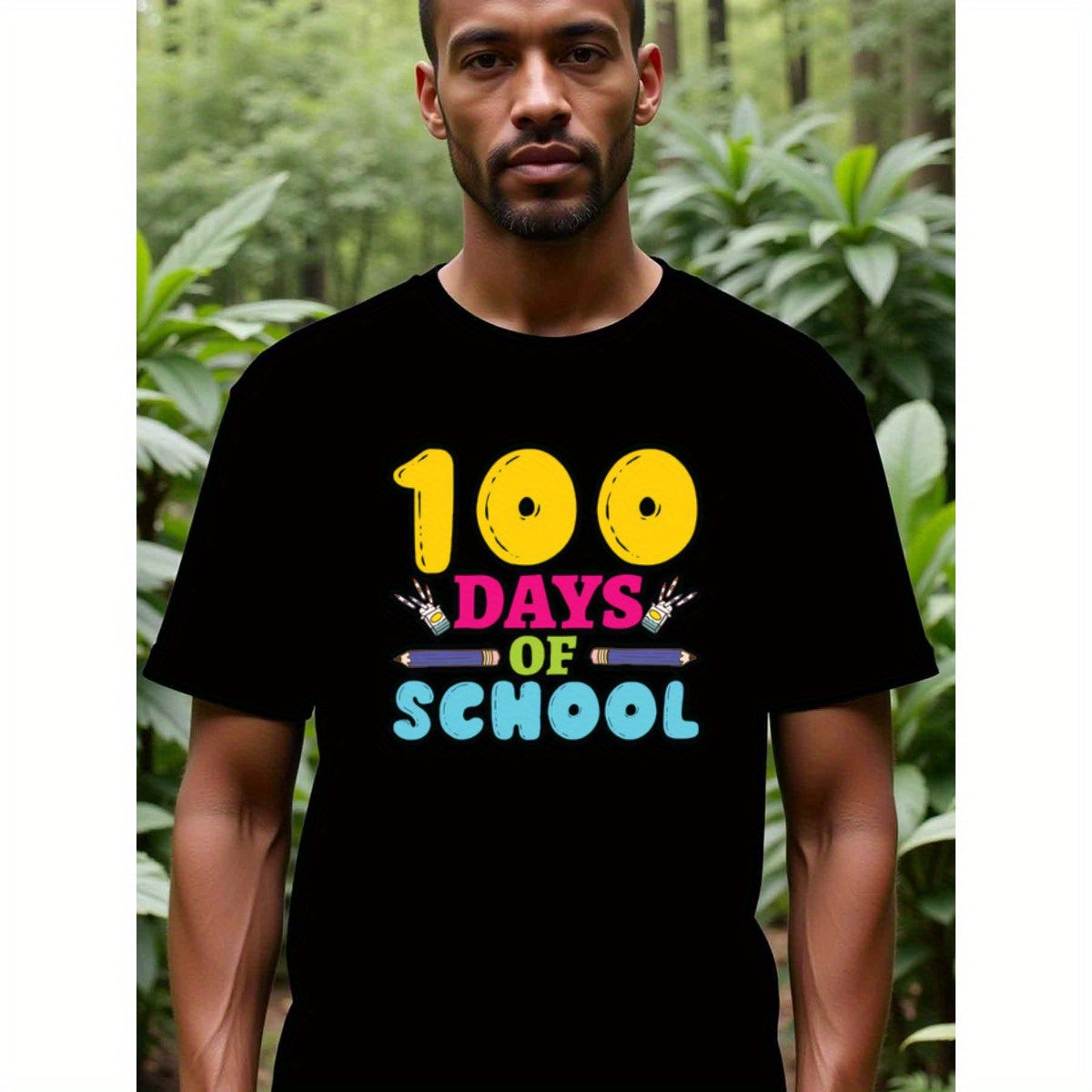 natee local warehouse clearance 100 Days of School Celebration T-shirt, man's T-Shirt,100% Cotton Fabric,Crew Neck,Short Sleeve,Regular Fit,All-Season Casual Wear,180gsm-Ideal for Valentines Christian festival Thanksgiving Day, 男t