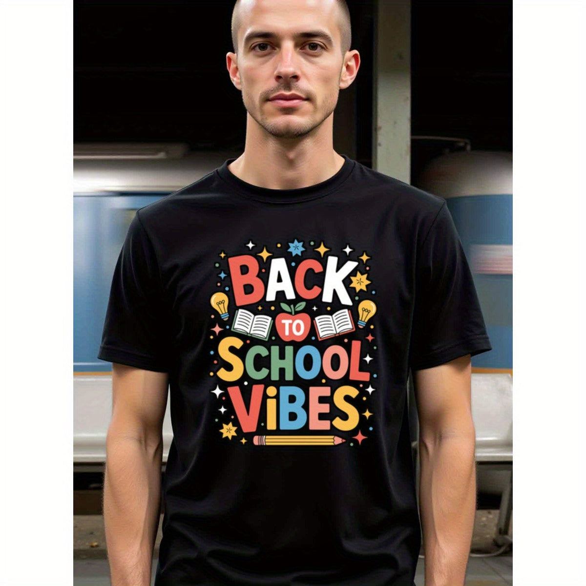 natee local warehouse clearance Back to School Vibes: Fun and Colorful Graphic Tee, man's T-Shirt,100% Cotton Fabric,Crew Neck,Short Sleeve,Regular Fit,All-Season Casual Wear,180gsm-Ideal for Valentines Christian festival Thanksgiving Day, 男t