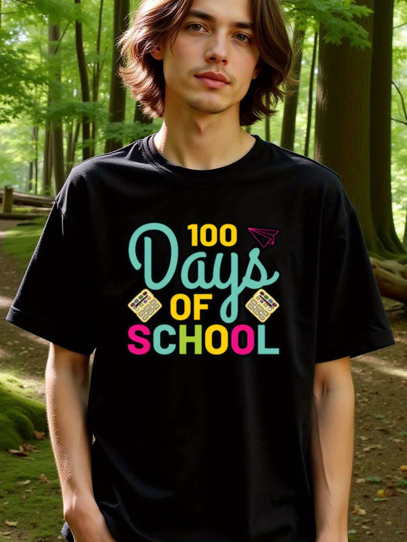 natee local warehouse clearance 100 Days of School Celebration T-shirt, man's T-Shirt,100% Cotton Fabric,Crew Neck,Short Sleeve,Regular Fit,All-Season Casual Wear,180gsm-Ideal for Valentines Christian festival Thanksgiving Day, 男t