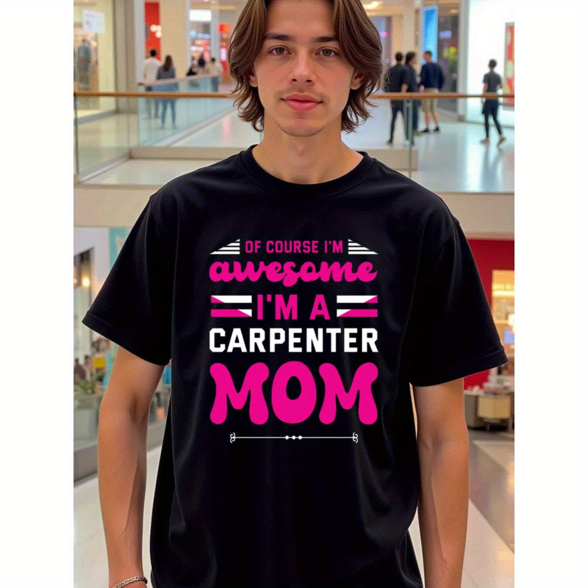 natee local warehouse clearance Awesome Carpenter Mom - Proud Mother's Day Gift T-shirt, 100% Cotton Fabric,Crew Neck,Regular Fit,Weekend Casual Wear,180gsm Family Friends Christian festival Thanksgiving Day,
