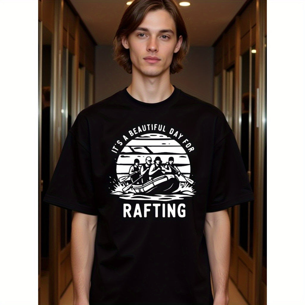 natee local warehouse clearance Adventure Awaits: It's a Beautiful Day for Rafting T-shirt, man's T-Shirt,100% Cotton Fabric,Crew Neck,Short Sleeve,Regular Fit,All-Season Casual Wear,180gsm-Ideal For Summer Holiday Gift,