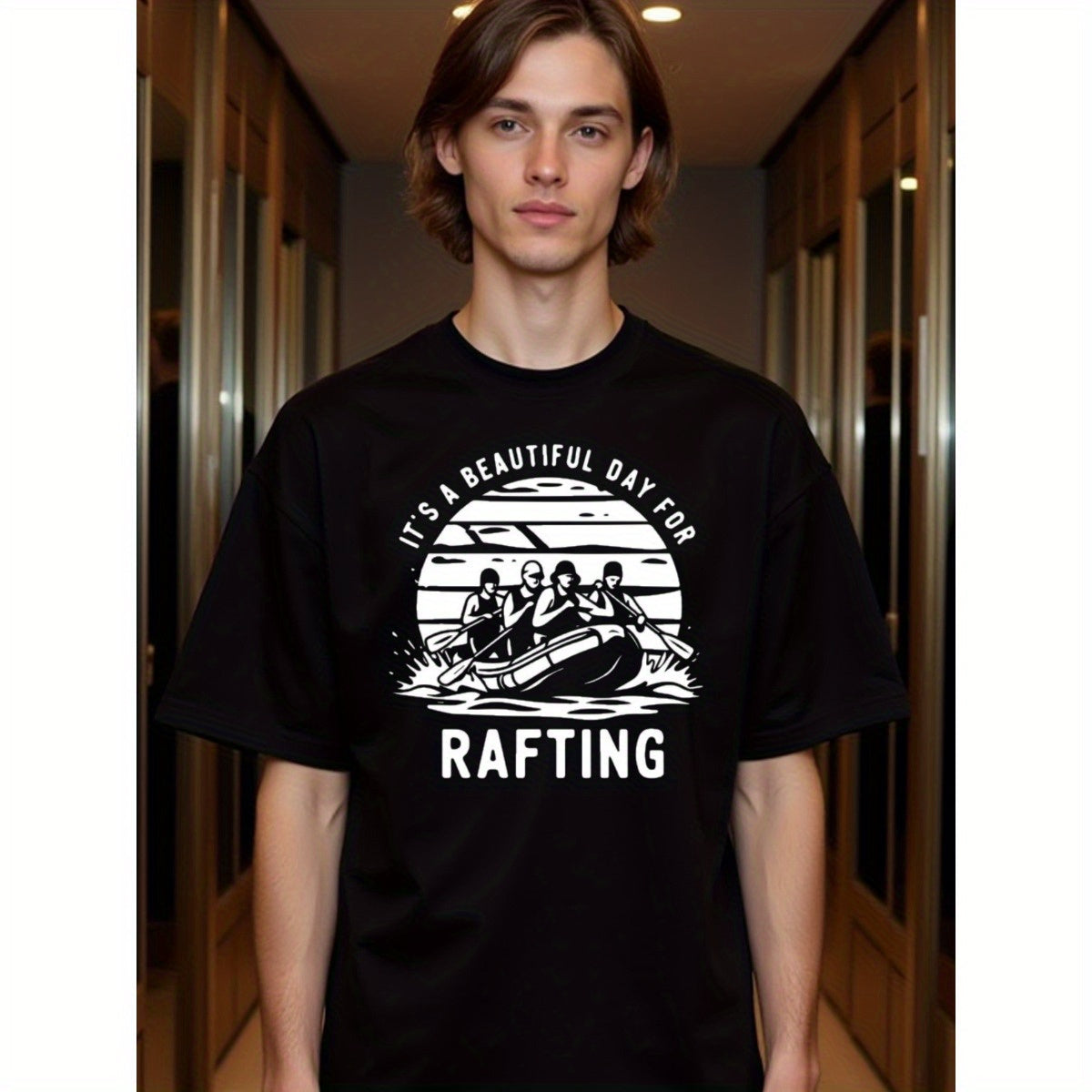 natee local warehouse clearance Adventure Awaits: It's a Beautiful Day for Rafting T-shirt, man's T-Shirt,100% Cotton Fabric,Crew Neck,Short Sleeve,Regular Fit,All-Season Casual Wear,180gsm-Ideal For Summer Holiday Gift,