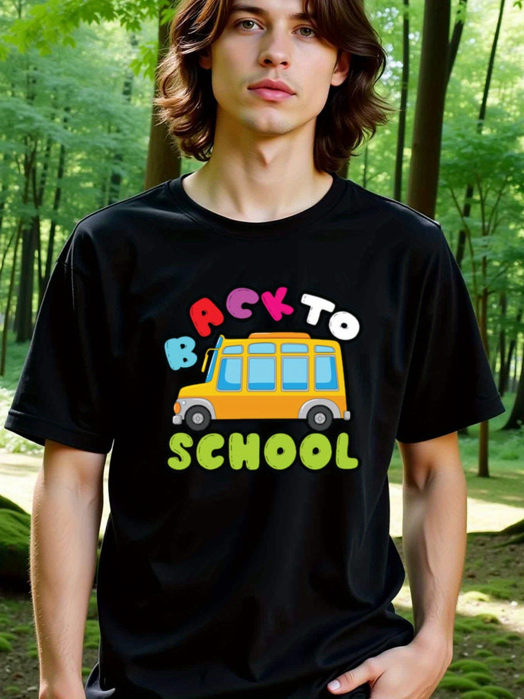 natee local warehouse clearance Back to School Bus Graphic Tee for Kids & Adults, man's T-Shirt,100% Cotton Fabric,Crew Neck,Short Sleeve,Regular Fit,All-Season Casual Wear,180gsm-Ideal for Valentines Christian festival Thanksgiving Day, 男t