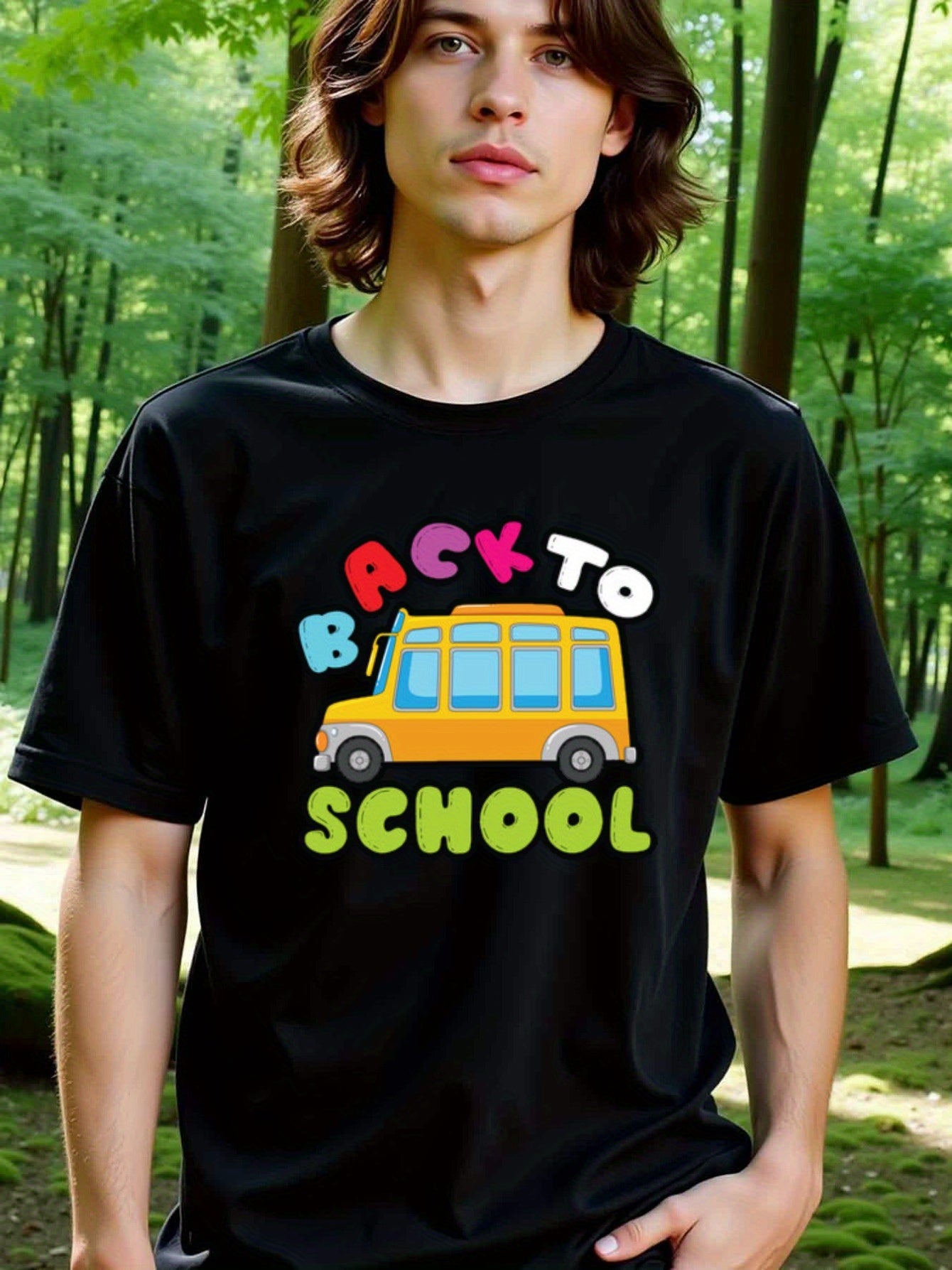 natee local warehouse clearance Back to School Bus Graphic Tee for Kids & Adults, man's T-Shirt,100% Cotton Fabric,Crew Neck,Short Sleeve,Regular Fit,All-Season Casual Wear,180gsm-Ideal for Valentines Christian festival Thanksgiving Day, 男t