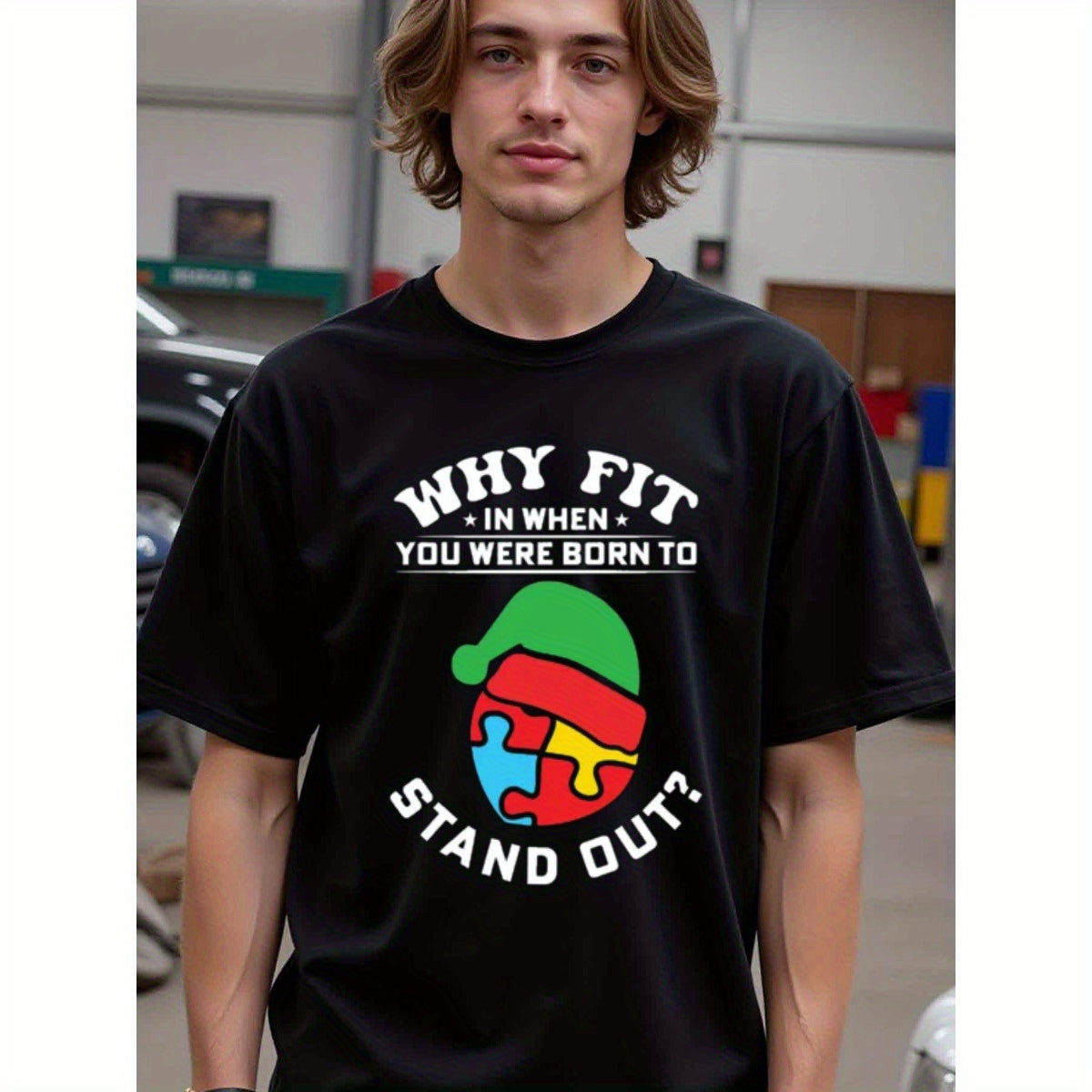natee local warehouse clearance Autism Awareness: Stand Out with Pride T-shirt, man's T-Shirt,100% Cotton Fabric,Crew Neck,Short Sleeve,Regular Fit,All-Season Casual Wear,180gsm-Ideal For Summer Holiday Gift, 男t