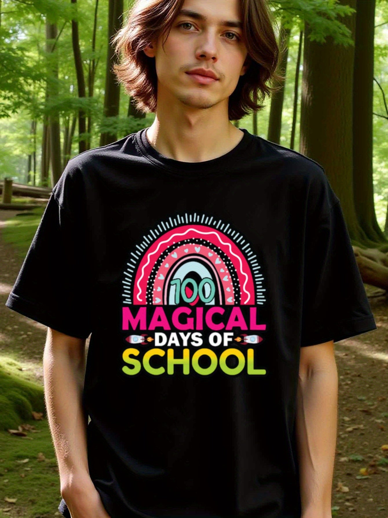 natee local warehouse clearance 100 Magical Days of School Rainbow T-shirt, 男t, 男t