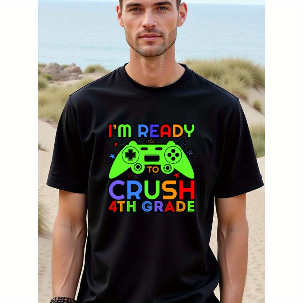 natee local warehouse clearance Back-to-school Gamer: Crush 4th Grade T-shirt, man's T-Shirt,100% Cotton Fabric,Crew Neck,Short Sleeve,Regular Fit,All-Season Casual Wear,180gsm-Ideal for Valentines Christian festival Thanksgiving Day, 男t