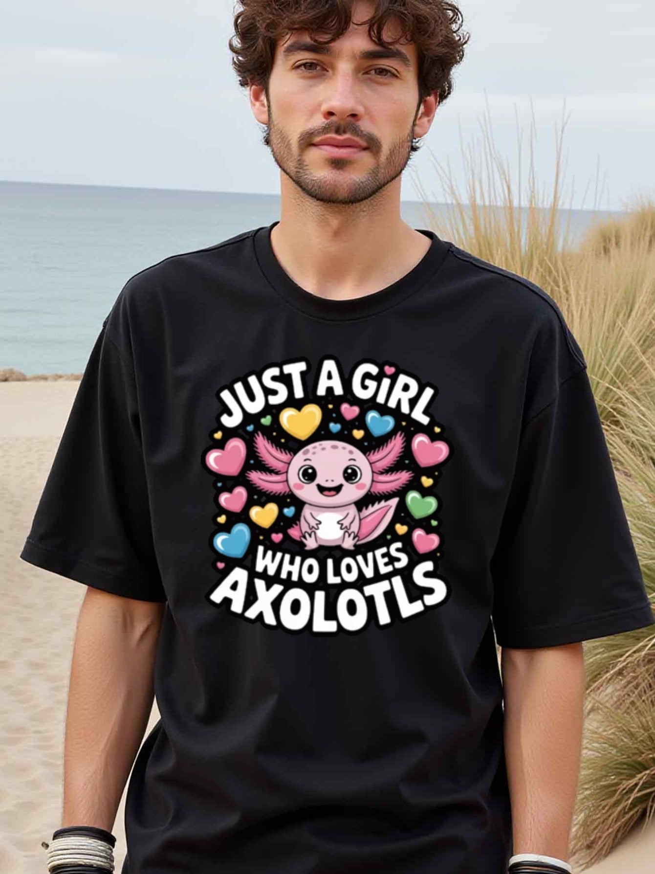 natee local warehouse clearance Adorable Axolotl Lover's T-shirt - Just a Girl Who Loves Axolotls, man's T-Shirt,100% Cotton Fabric,Crew Neck,Short Sleeve,Regular Fit,All-Season Casual Wear,180gsm-Ideal for All Saints' Day Thanksgiving Day, 男t
