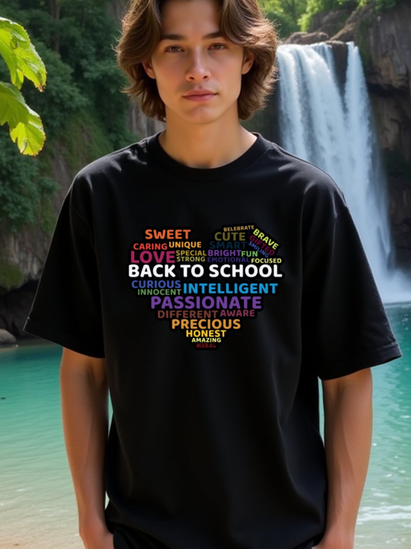 natee local warehouse clearance Back to School Positive Words Black T-shirt, 100% Cotton Fabric,Crew Neck,Regular Fit,Weekend Casual Wear,180gsm Family Friends Christian festival Thanksgiving Day, 男t