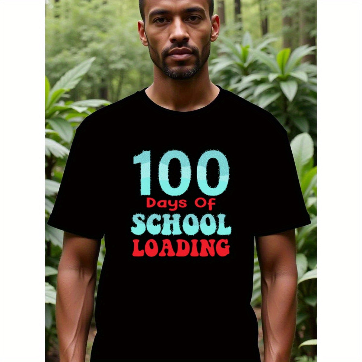 natee local warehouse clearance 100 Days of School Loading - Funny 100th Day Teacher T-shirt, man's T-Shirt,100% Cotton Fabric,Crew Neck,Short Sleeve,Regular Fit,All-Season Casual Wear,180gsm-Ideal for Valentines Christian festival Thanksgiving Day, 男t