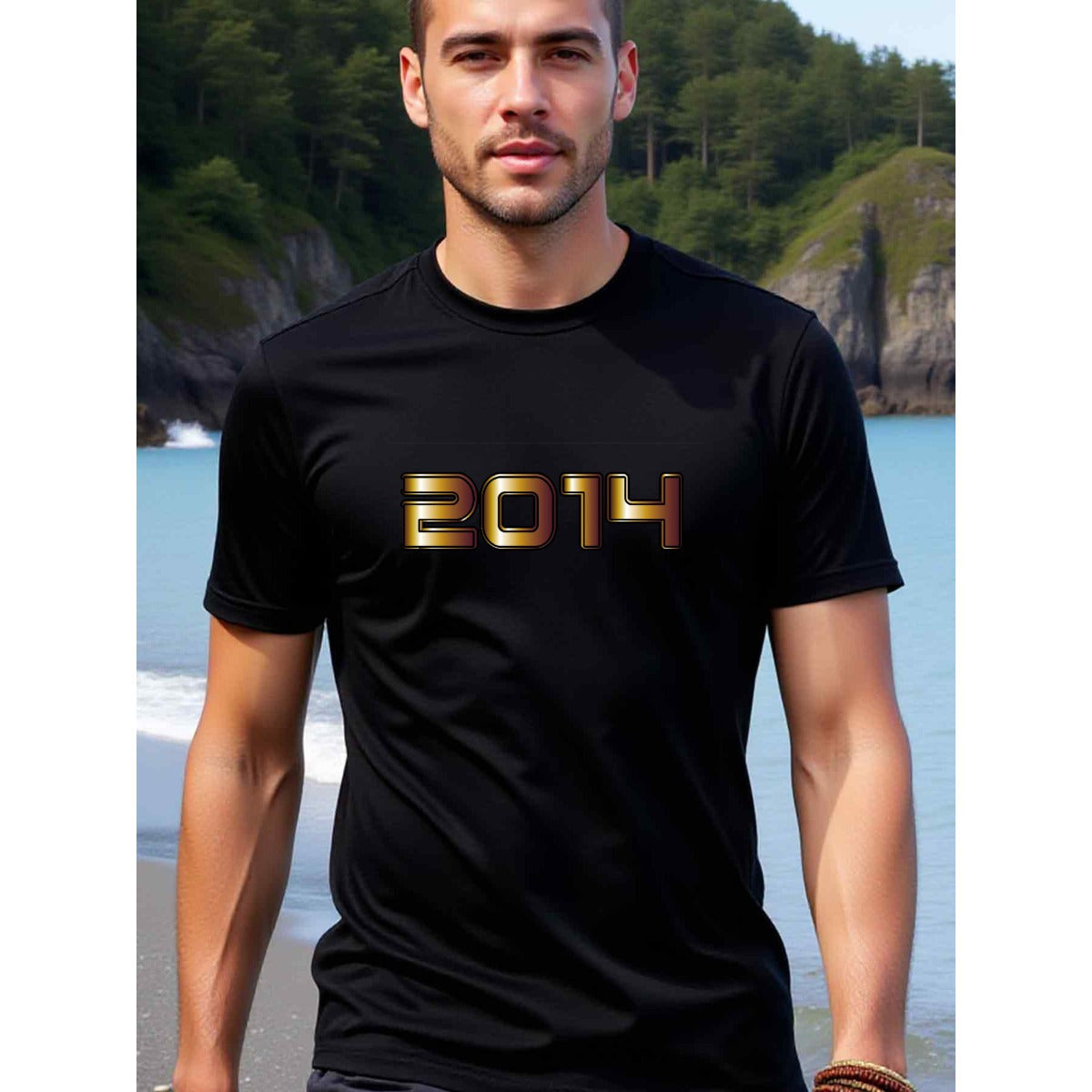 natee local warehouse clearance 2014 Year of Celebration: Stylish Black T-shirt, 100% Cotton Fabric,Crew Neck,Regular Fit,Weekend Casual Wear,180gsm Family Friends Christian festival Thanksgiving Day, 男t