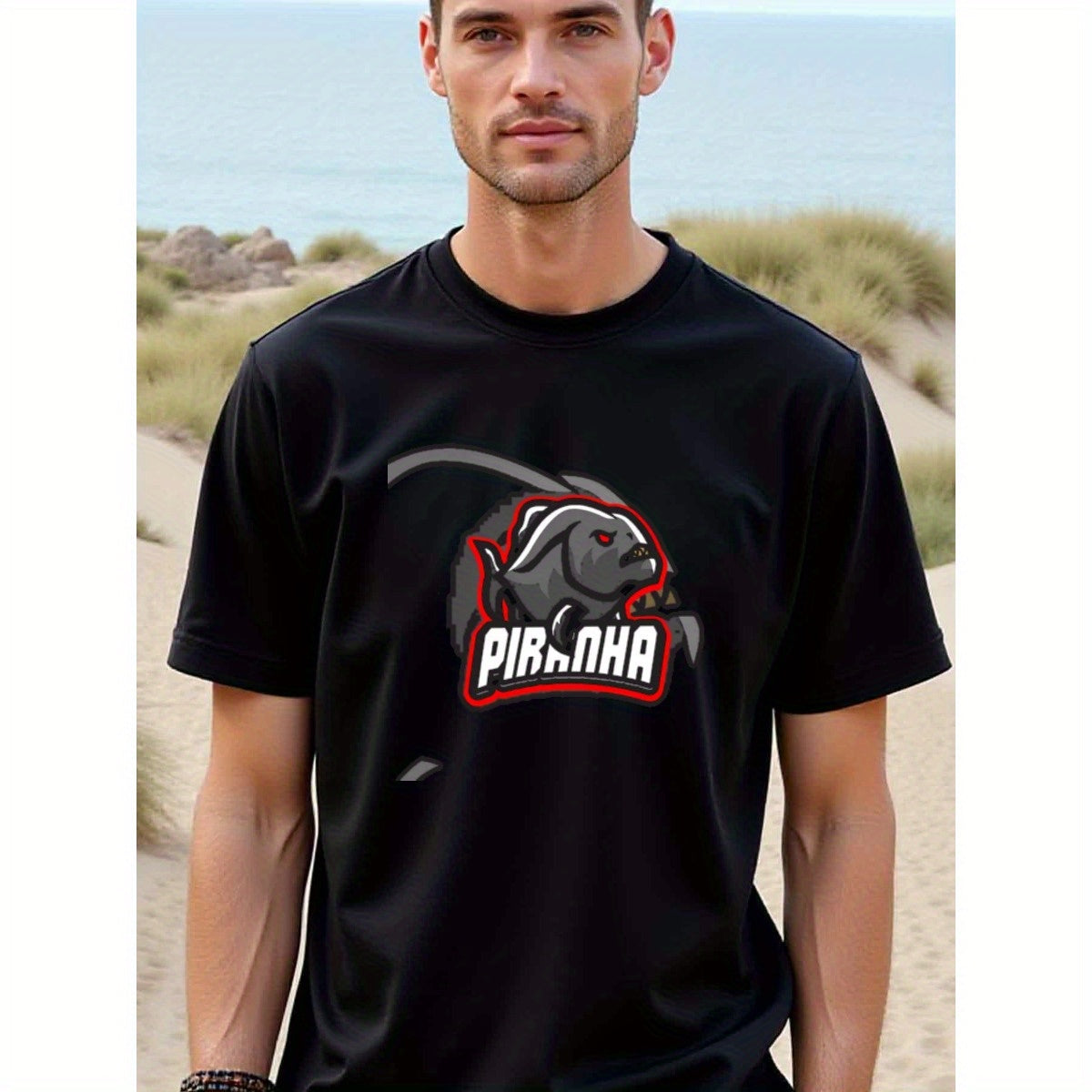natee local warehouse clearance Aggressive Piranha Graphic Tee - Bold and Stylish Design, 100% Cotton Fabric,Crew Neck,Short Sleeve,Regular Fit,All-season casual wear for man and teens-perfect for running, hiking, the beach, and parties Christian festival