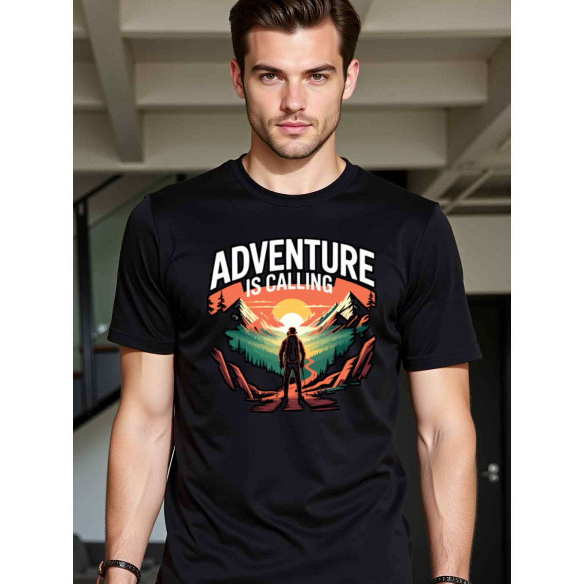 natee local warehouse clearance Adventure Calling: Hiking and Outdoor Exploration T-shirt, man's T-Shirt,100% Cotton Fabric,Crew Neck,Short Sleeve,Regular Fit,All-Season Casual Wear,180gsm-Ideal For Summer Holiday Gift, 男t