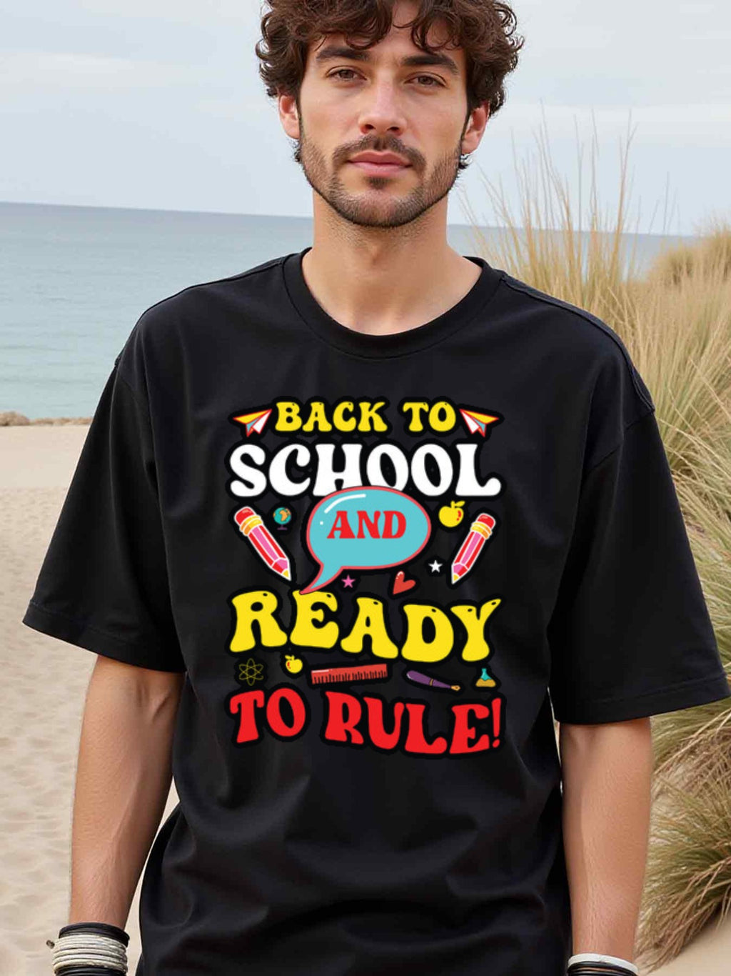 natee local warehouse clearance Back to School and Ready to Rule Graphic Tee, 男t, 男t